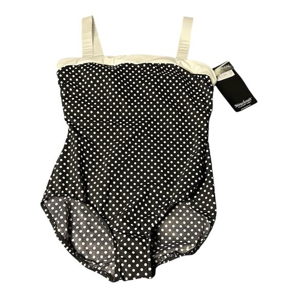NWT MiracleSuit Estilo Women One Piece Swimsuit Slimming Black Dot Stretch Sz 18 - Picture 1 of 7